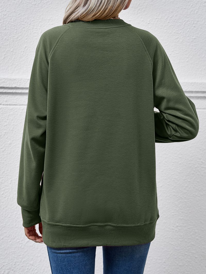 Solid Color Round Neck Long Sleeve Pocket Sweater for Women - Image 4