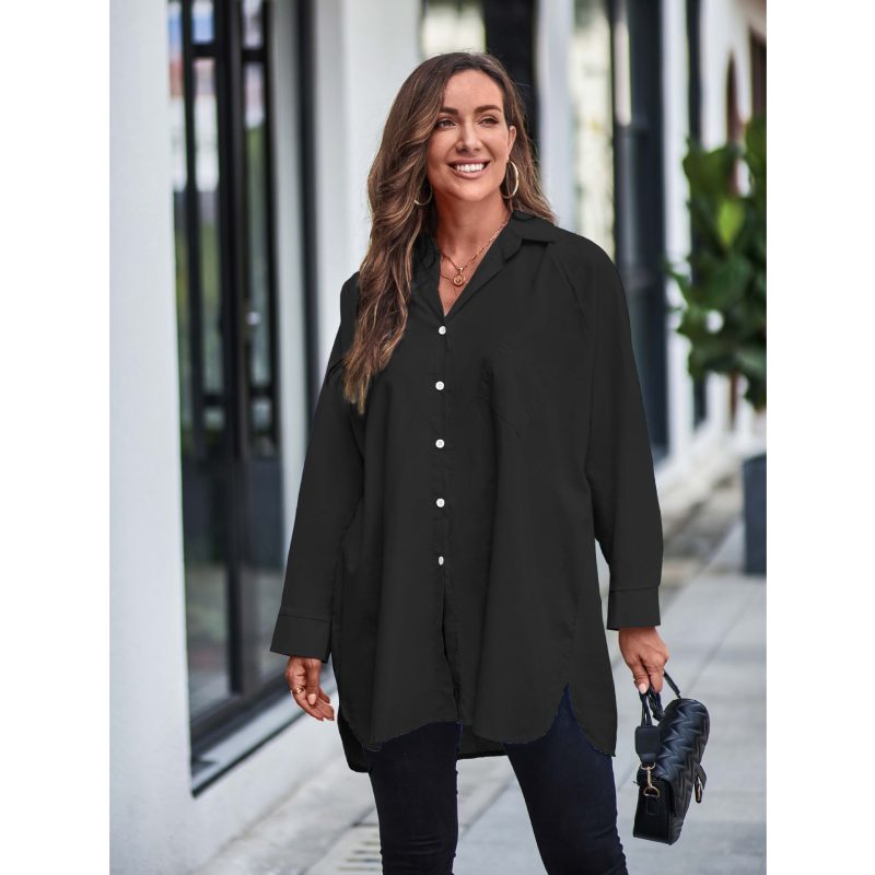 Solid Color Long Sleeve Back Button Shirt for Women - Image 3