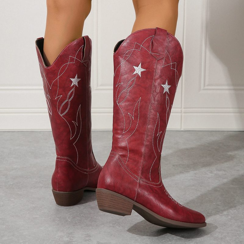 Embroidered Totem Riding Boots with Thick Heel for Women - Image 2