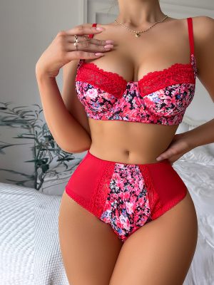 Floral Print Lace Trimmed Push-Up Bra – Sling Suit for Women