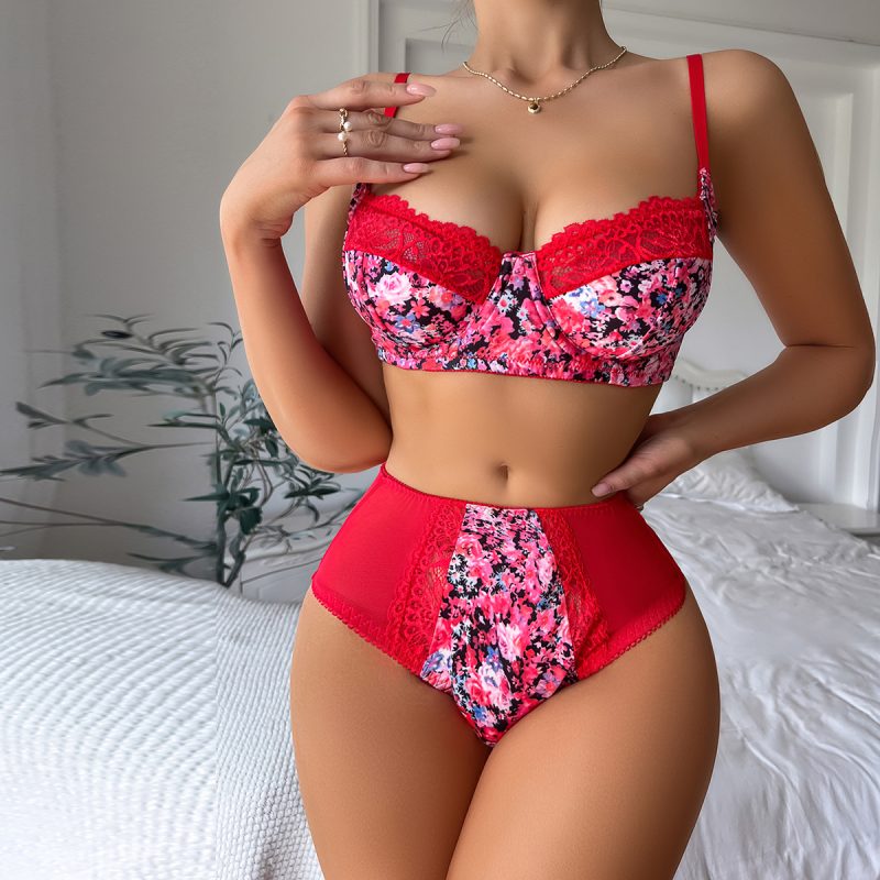 Floral Print Lace Trimmed Push-Up Bra – Sling Suit for Women