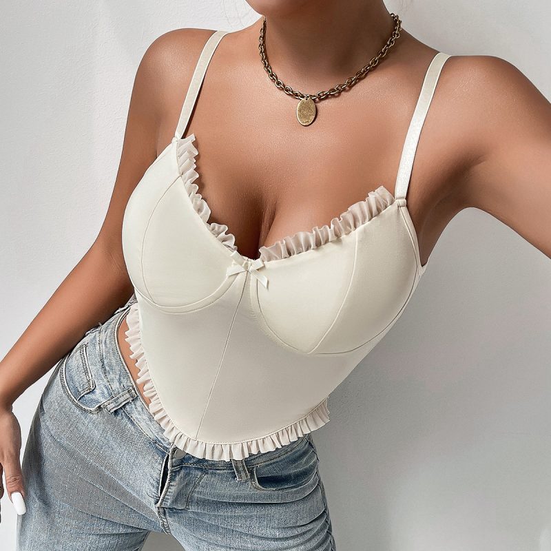 Summer Trends Women Sling Wooden Ear Slim Fit Patchwork All-Match Backless Vest - Image 2