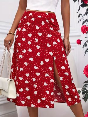 Summer Polka Dot Love Slit Swing Skirt for Women