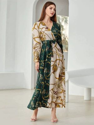 Women’s Fall V-Neck Long Sleeve Printed Dress