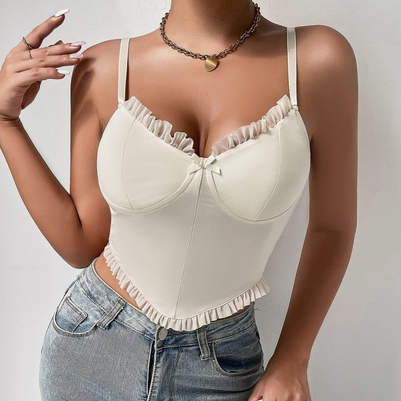 Summer Trends Women Sling Wooden Ear Slim Fit Patchwork All-Match Backless Vest