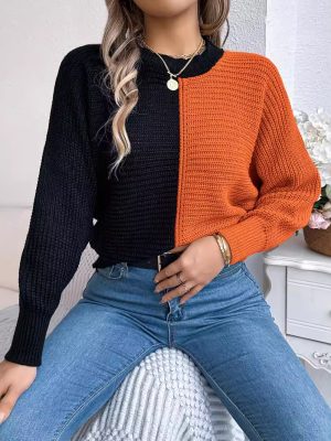 Casual Contrast Color Shoulder Oversleeve Sweater for Women