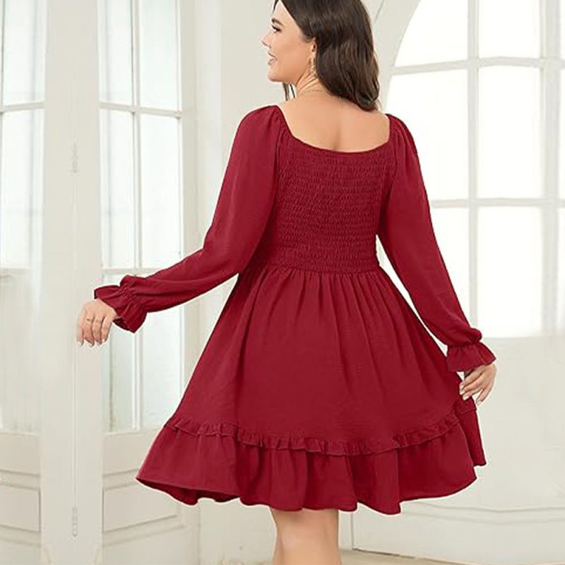 Plus Size Wine Red Midi Dress – Elegant Fall Winter Intellectual Style - Image 2