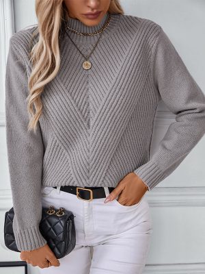 Women’s Solid Color Half Collar Pullover Sweater – Long Sleeve