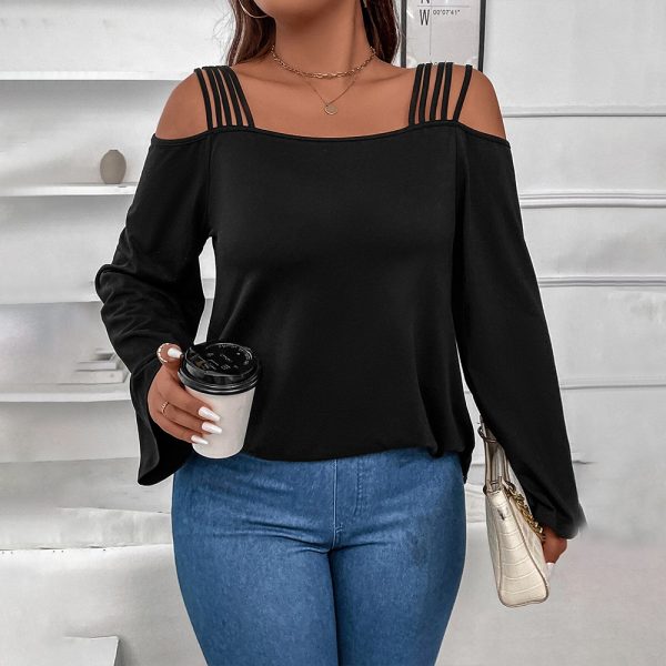 Plus Size Cutout Shoulder T-Shirt – Loose Slimming Autumn Top - Image 2