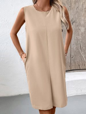 Loose Sleeveless Round Neck Office Dress for Women