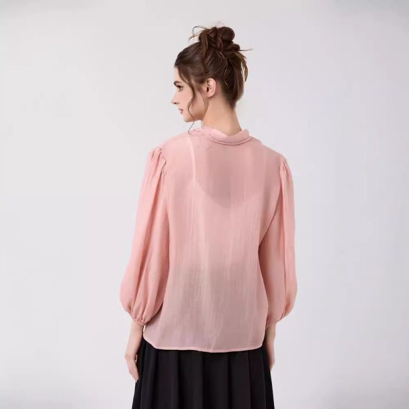 Elegant Pink Chiffon Shirt for Autumn - Middle East Muslim Casual Wear - Image 2