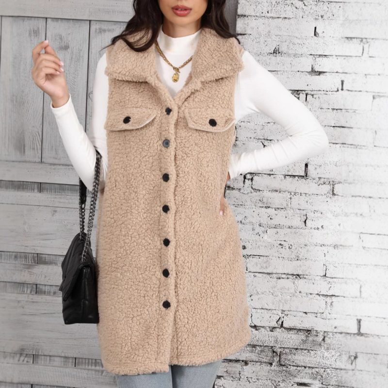 Womens Collared Sleeveless Bubble Cardigan - Plush Vest - Image 4