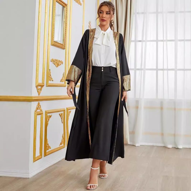 Women's Fall Patchwork Cardigan Robe with Belt - Cozy and Chic - Image 3