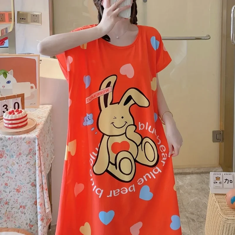 Cute Cartoon Slogan Printed Pajamas Short Sleeve Nightgown Girls Style - Image 4