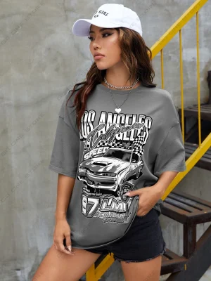 Summer Women’s Cotton Short Sleeve T-Shirt Top Street Retro Classic Car T-Shirt