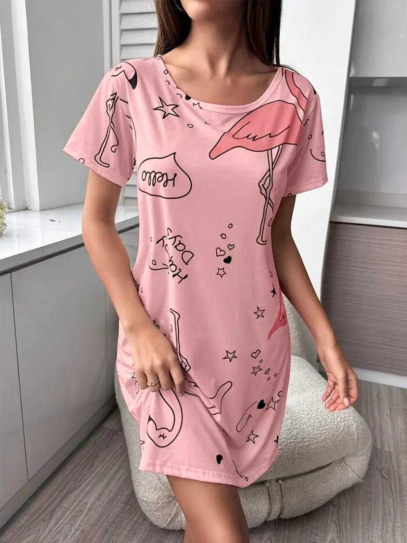 Letter Printed Pajamas Short Sleeve Round Neck Dress Pajamas Women's Home Pajamas - Image 4
