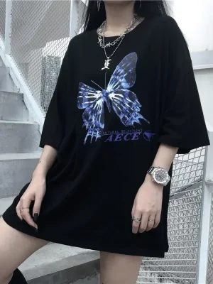 Butterfly Aesthetics Printed Women’s T-shirt Plus Size Cotton Women’s T-shirt