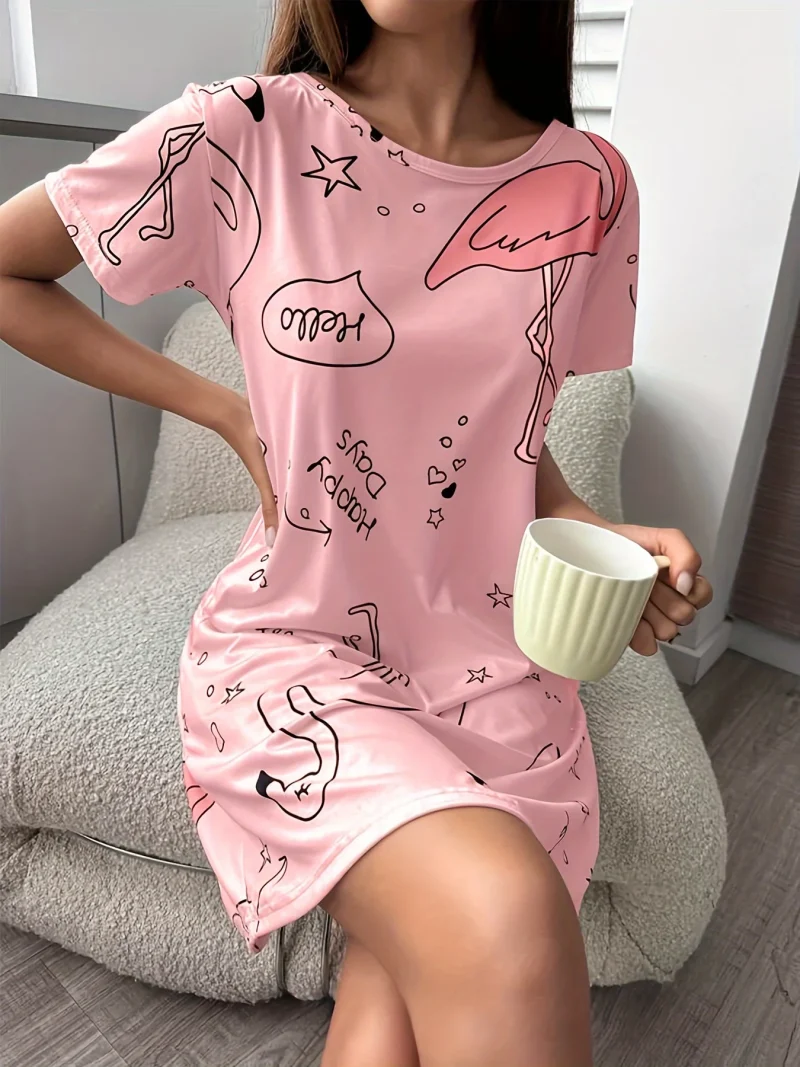 Letter Printed Pajamas Short Sleeve Round Neck Dress Pajamas Women's Home Pajamas - Image 5