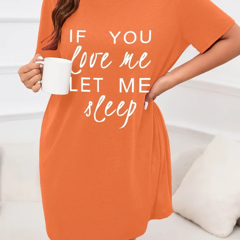Women's Letter Printed Short Sleeve Round Neck Nightgown