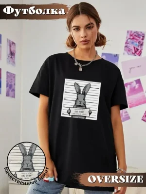 Cute Rabbit Print Women Plus Size Cotton T-Shirt Street Loose Hip Hop Shirt