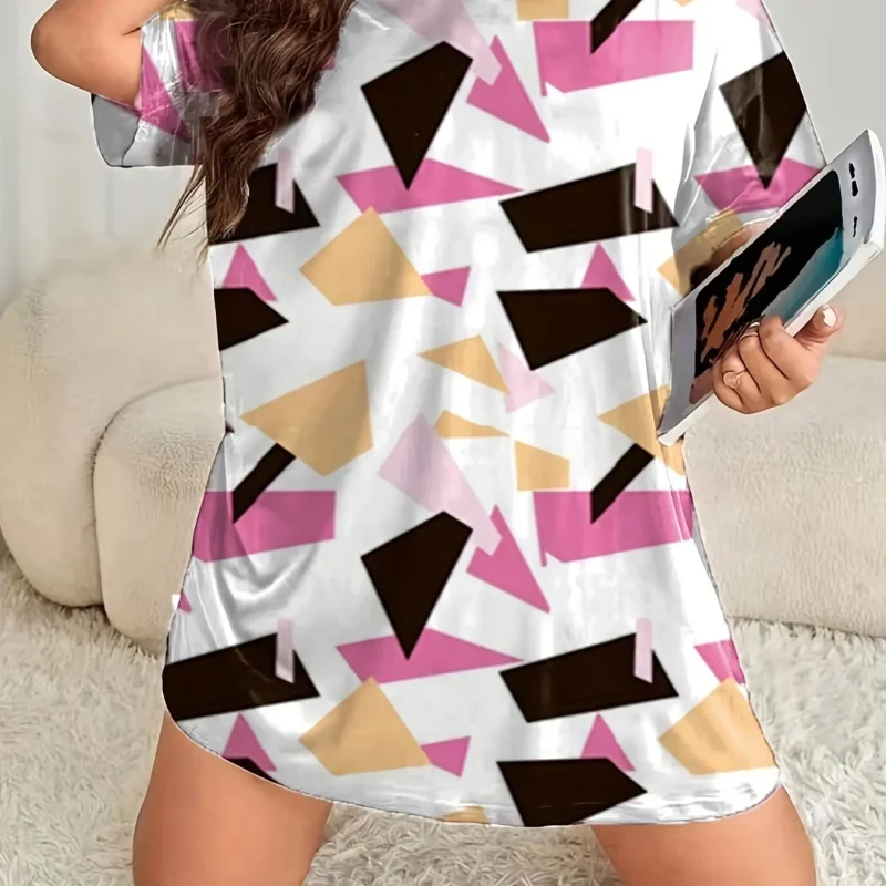 Size Casual Nightgown Women's Floral Printed Short Sleeve Round Neck - Image 3