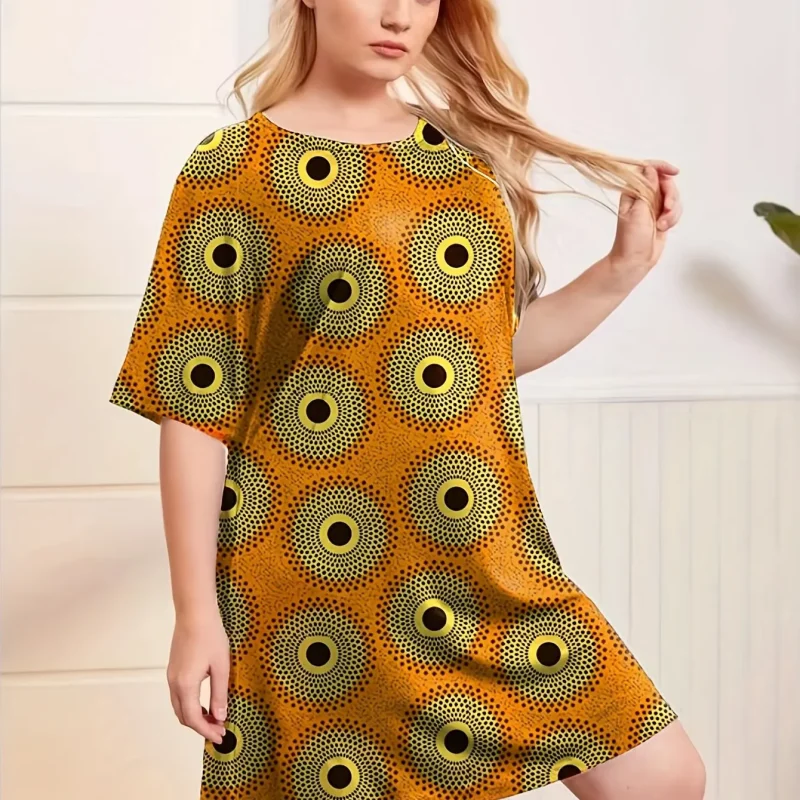 Size Casual Nightgown Women's Floral Printed Short Sleeve Round Neck