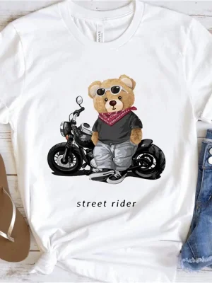 Fashion Pattern T-shirt Women’s Cute Bear Short Sleeve T-Shirt Top