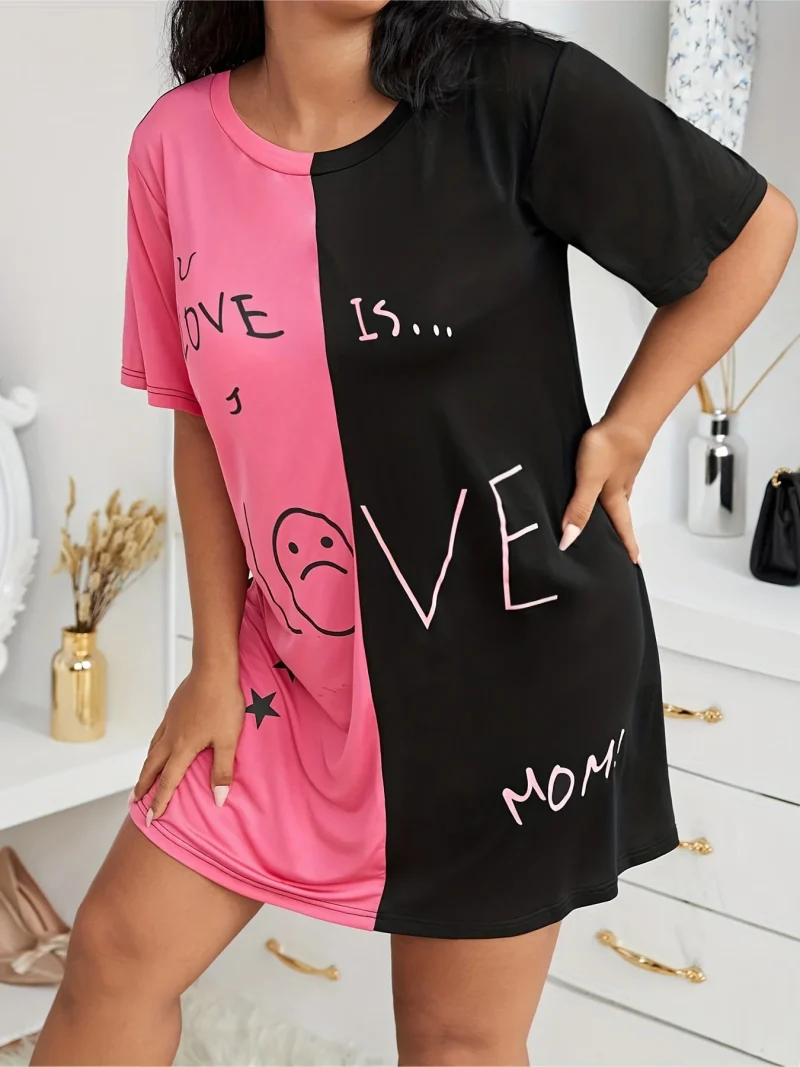 Clashing Design Plus Size Casual Pajamas Women's Plus - Image 2