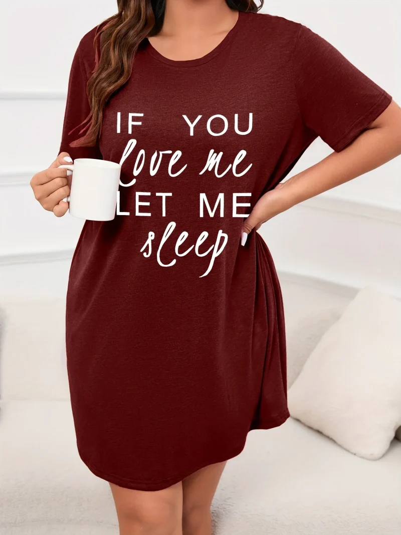 Women's Letter Printed Short Sleeve Round Neck Nightgown - Image 4