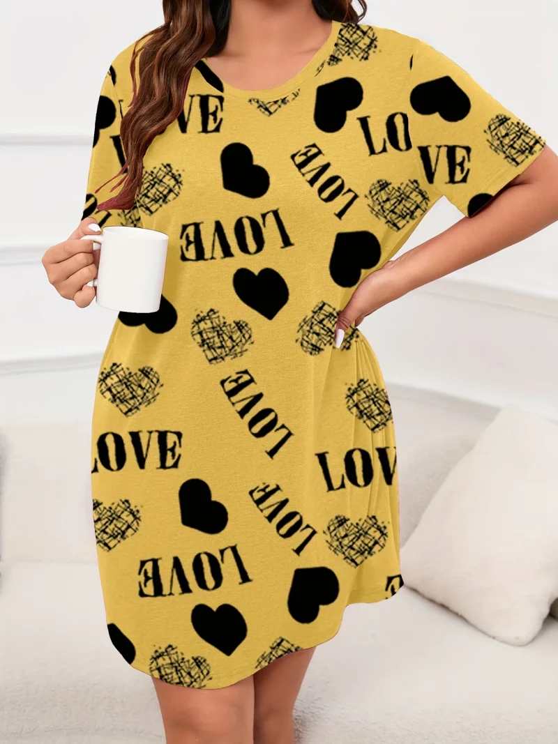 Women's Letter Printed Short Sleeve Round Neck Nightgown - Image 5