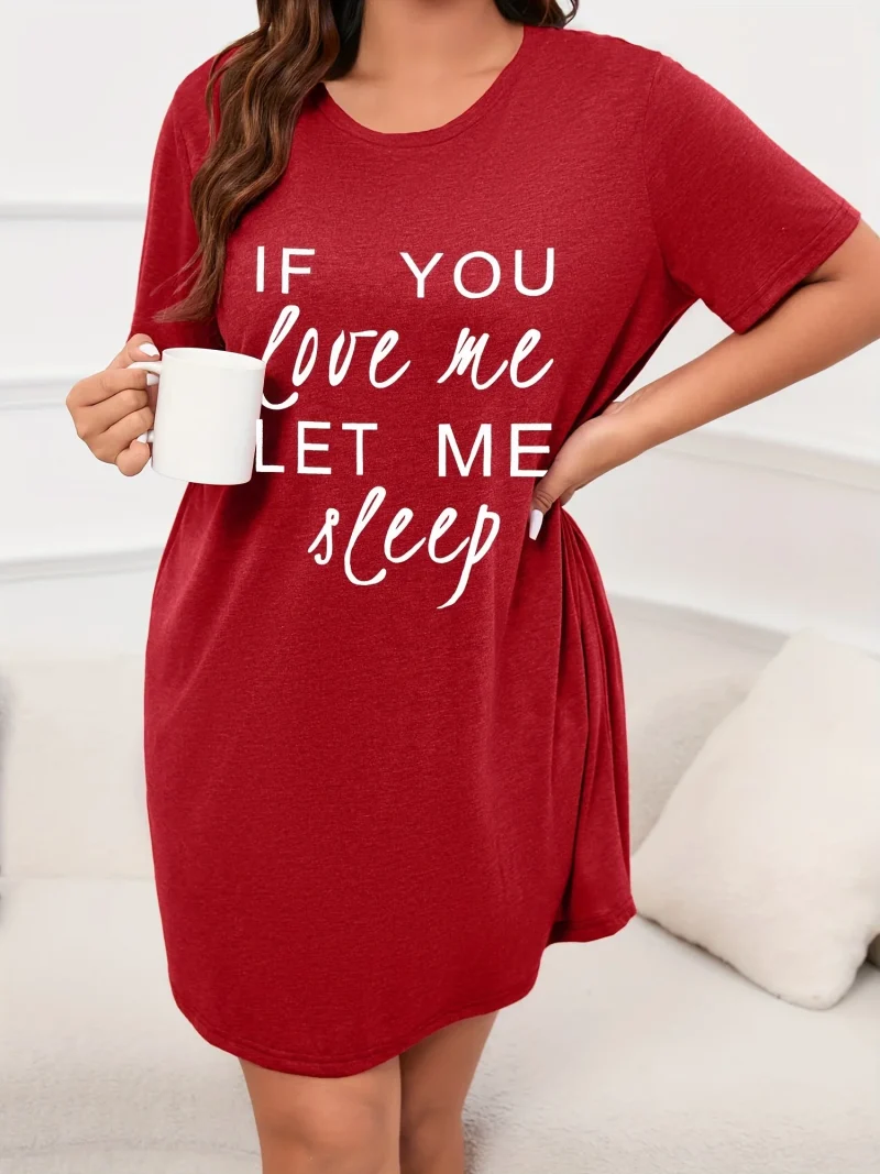 Women's Letter Printed Short Sleeve Round Neck Nightgown - Image 6