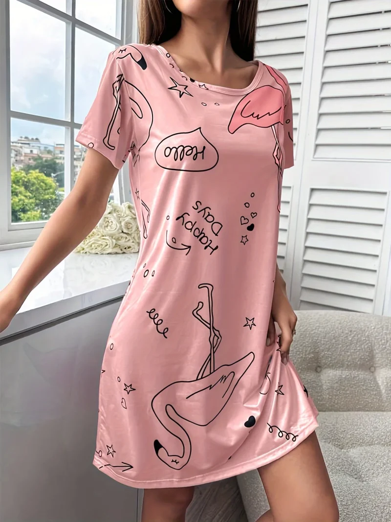 Letter Printed Pajamas Short Sleeve Round Neck Dress Pajamas Women's Home Pajamas - Image 2