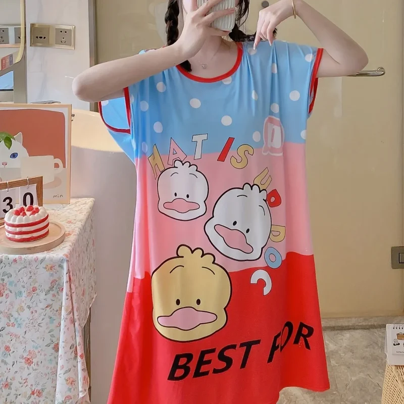 Cute Cartoon Slogan Printed Pajamas Short Sleeve Nightgown Girls Style - Image 2