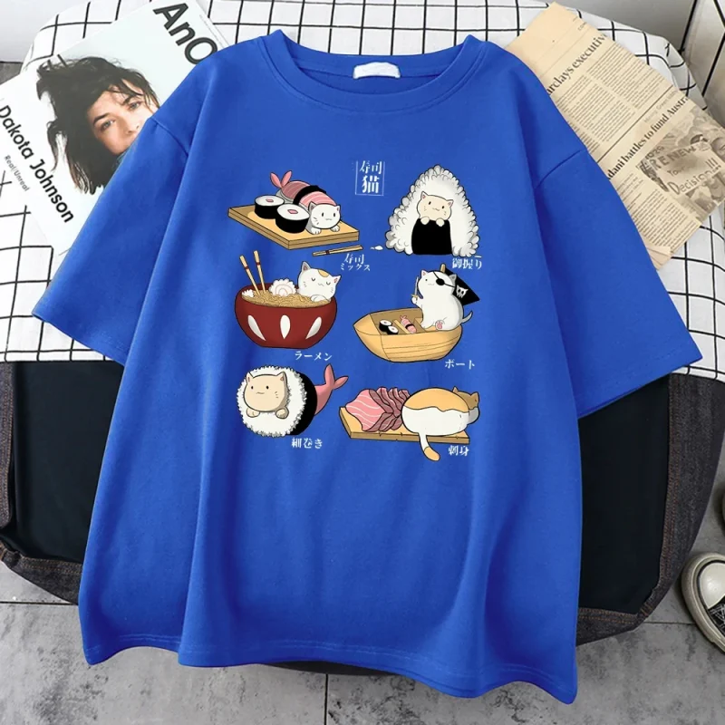 Gourmet Cute Cat Sushi Cartoon Style Men's Cotton Short Sleeve T-Shirt - Image 3