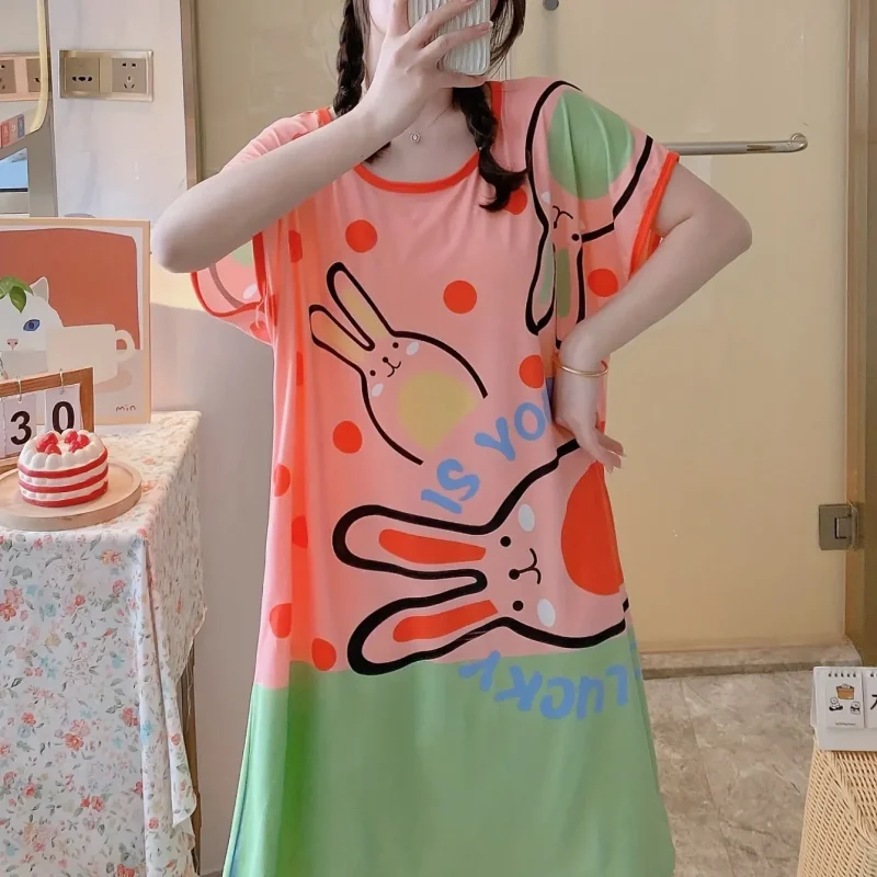 Cute Cartoon Slogan Printed Pajamas Short Sleeve Nightgown Girls Style