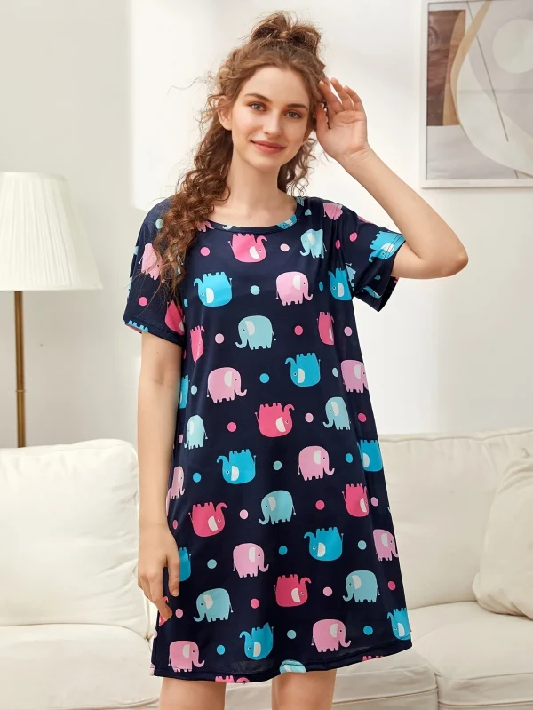 Women's Stretchy Nightgown Oversized Short Sleeve Round Neck Dress - Image 3