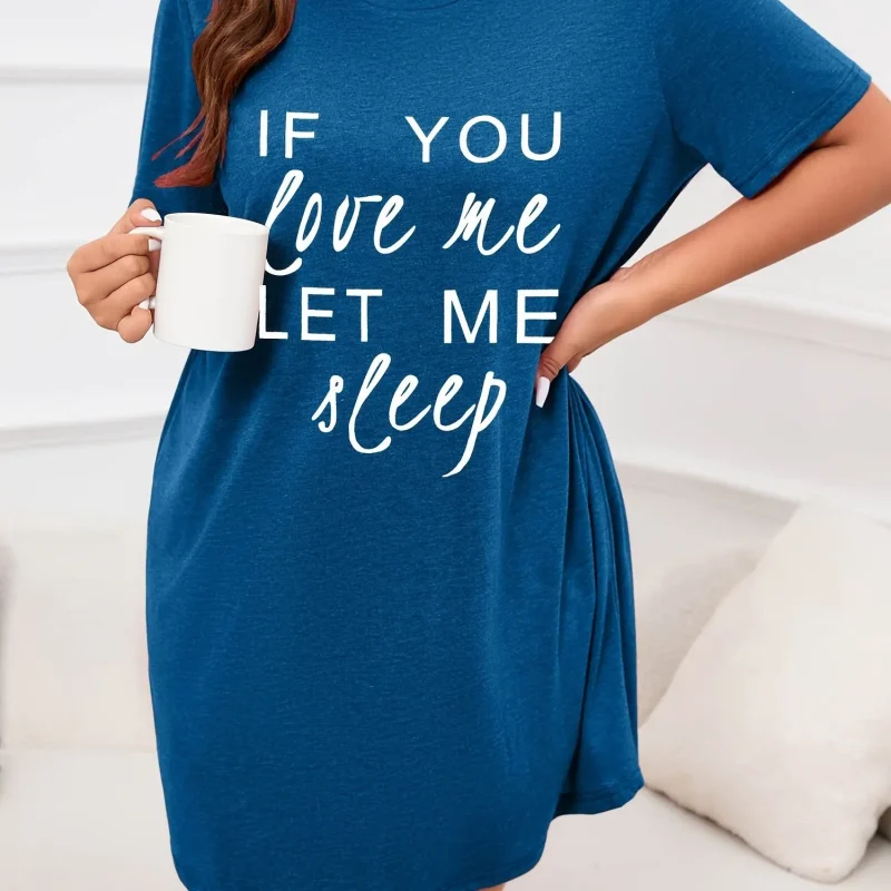 Women's Letter Printed Short Sleeve Round Neck Nightgown - Image 7