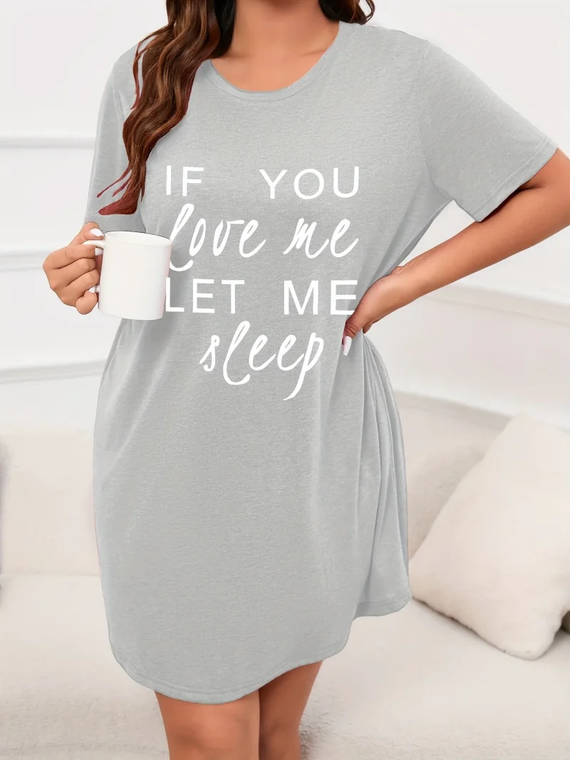 Women's Letter Printed Short Sleeve Round Neck Nightgown - Image 3