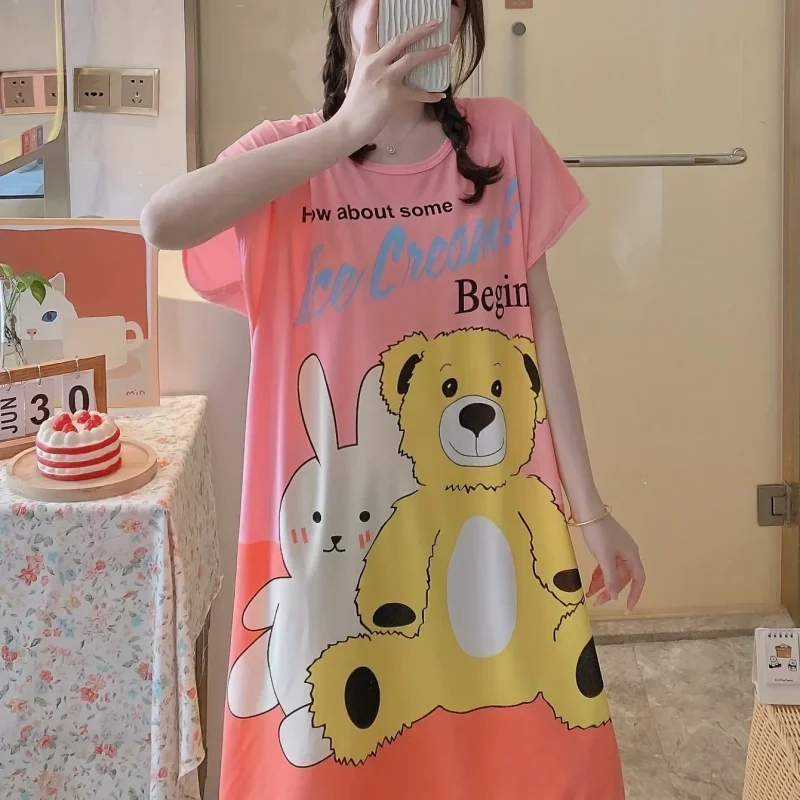 Cute Cartoon Slogan Printed Pajamas Short Sleeve Nightgown Girls Style - Image 5