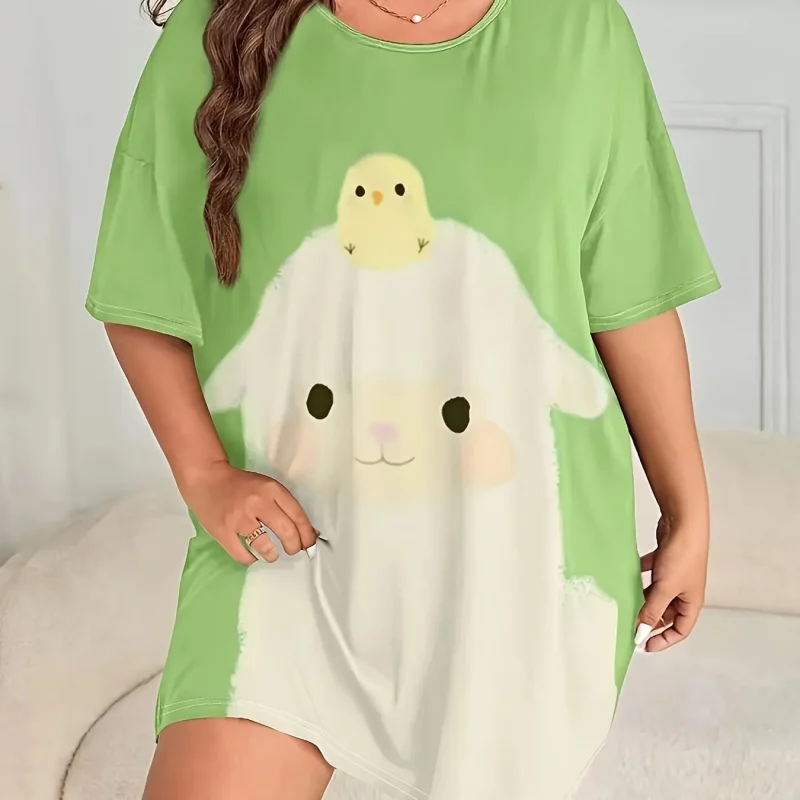 Cute Wind Sheep Print Plus Size Women's Nightgowns Home Short Dresses