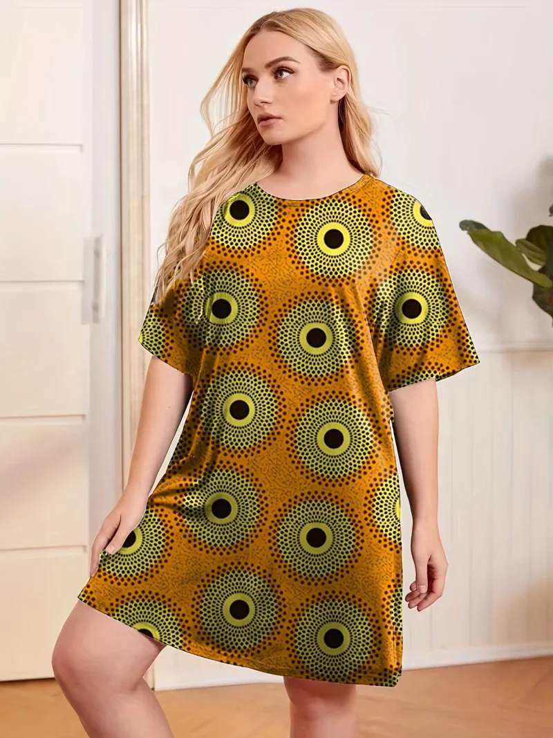 Size Casual Nightgown Women's Floral Printed Short Sleeve Round Neck - Image 4