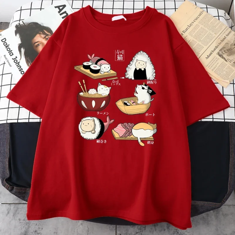 Gourmet Cute Cat Sushi Cartoon Style Men's Cotton Short Sleeve T-Shirt - Image 5