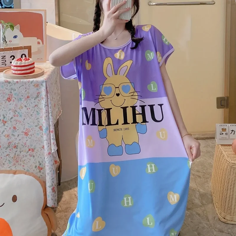 Cute Cartoon Slogan Printed Pajamas Short Sleeve Nightgown Girls Style - Image 3