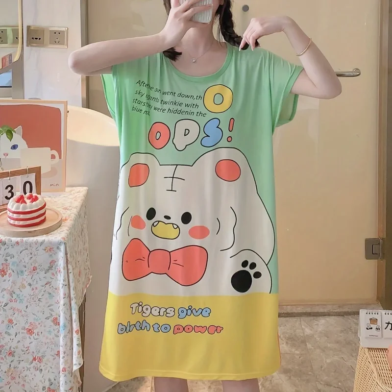 Cute Cartoon Slogan Printed Pajamas Short Sleeve Nightgown Girls Style - Image 6