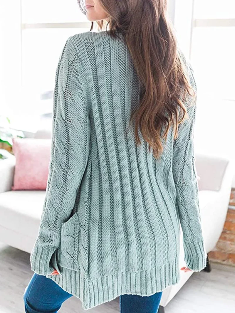 Winter Cardigan Women V Neck Single Breasted Solid Knitted Sweater Coat - Image 15