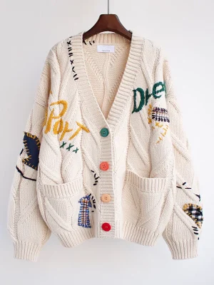 Letter Embroidery Cardigan Women 2024 New