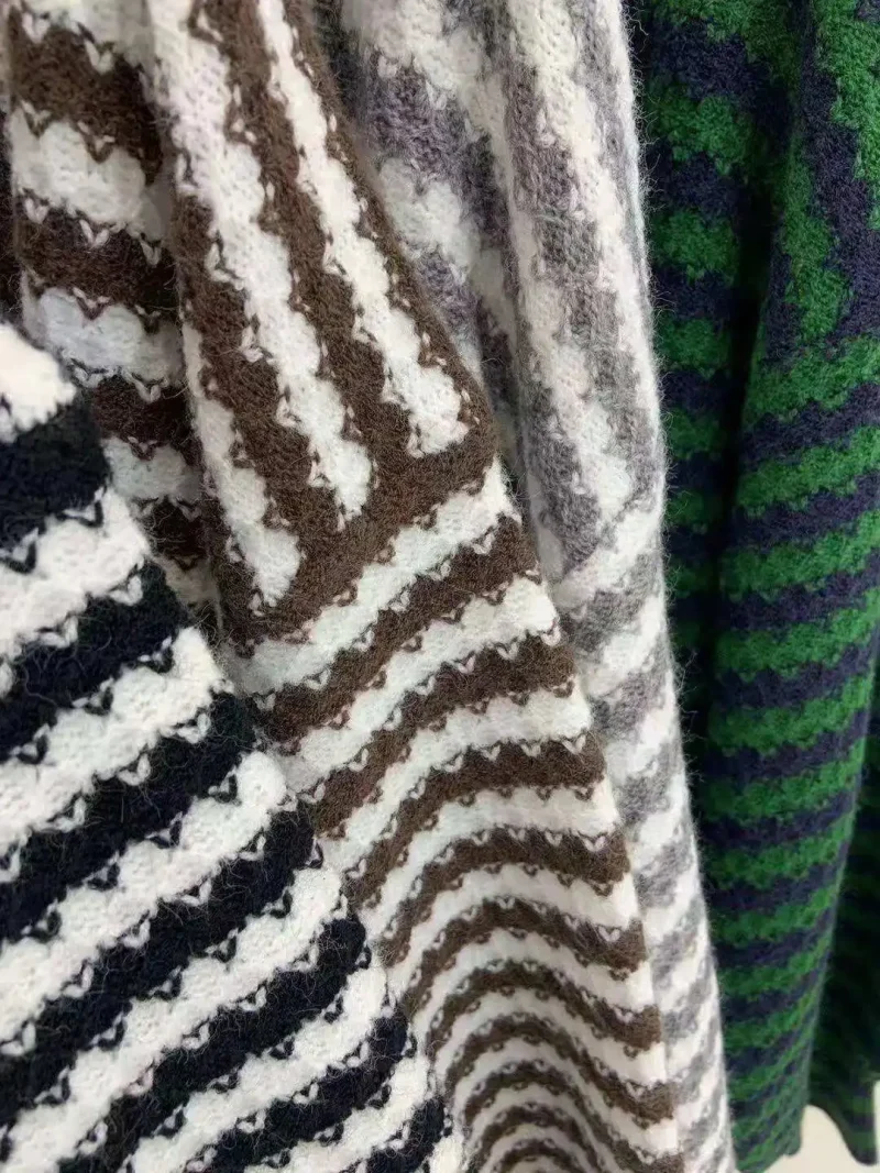 Women Cardigans 2024 Korean Style Striped Knitted Sweater - Image 11