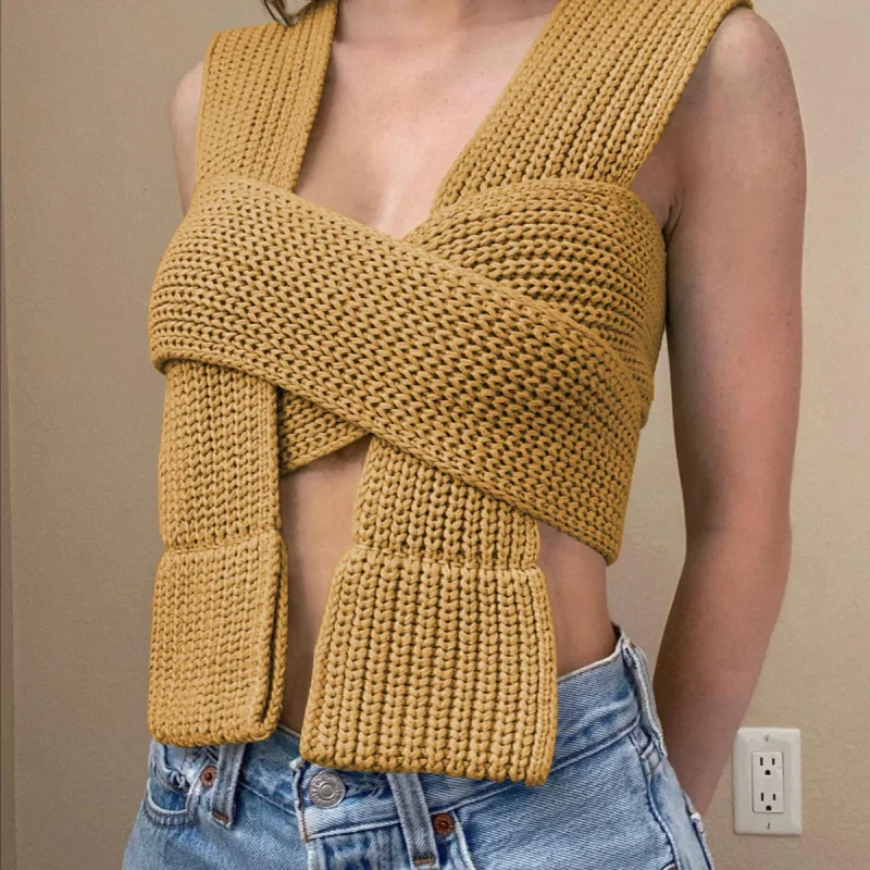 Sleeveless Knitted Crop Sweater Sexy Autumn Summer Fashion - Image 23