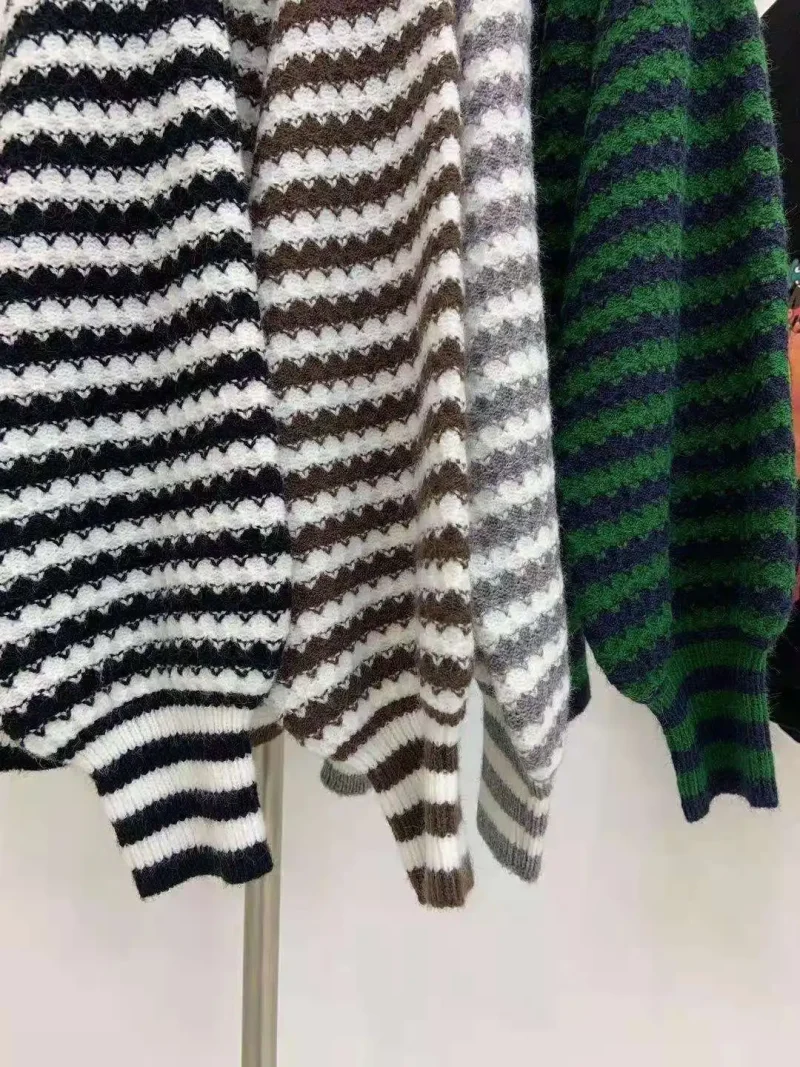 Women Cardigans 2024 Korean Style Striped Knitted Sweater - Image 10