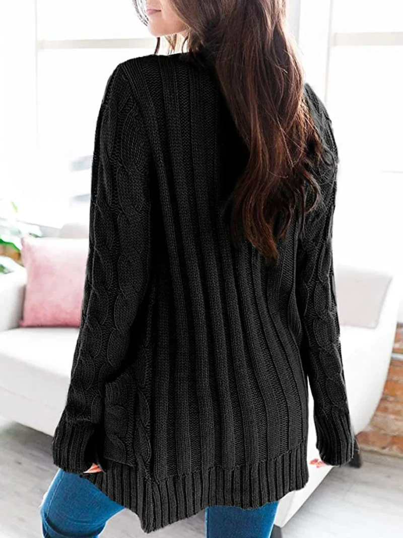 Winter Cardigan Women V Neck Single Breasted Solid Knitted Sweater Coat - Image 8